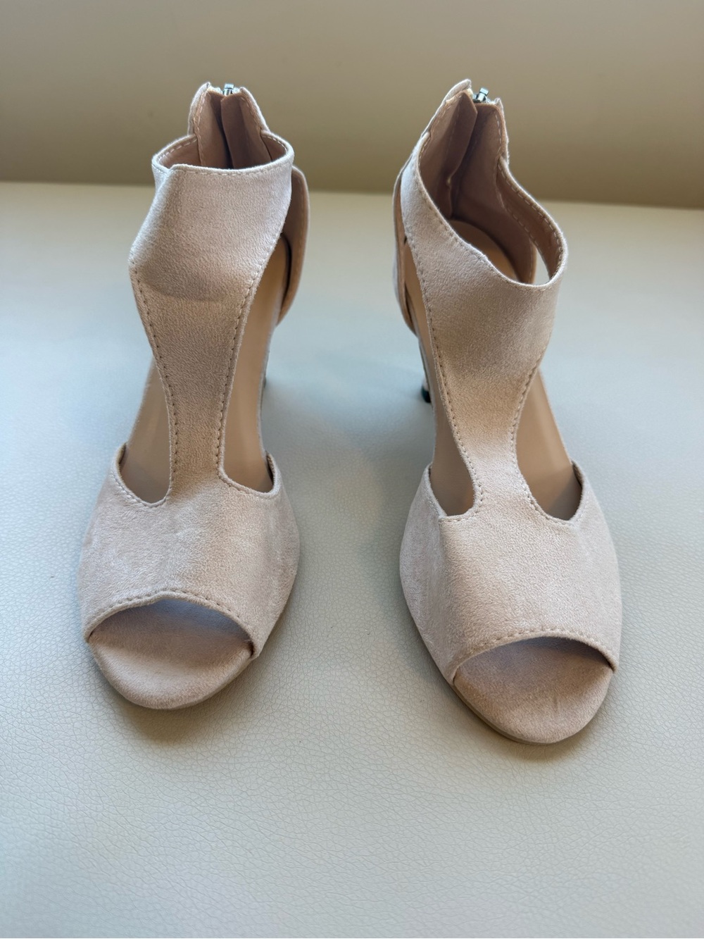 Women’s Beige/Nude Suede-Style Heeled Sandals – Size 6